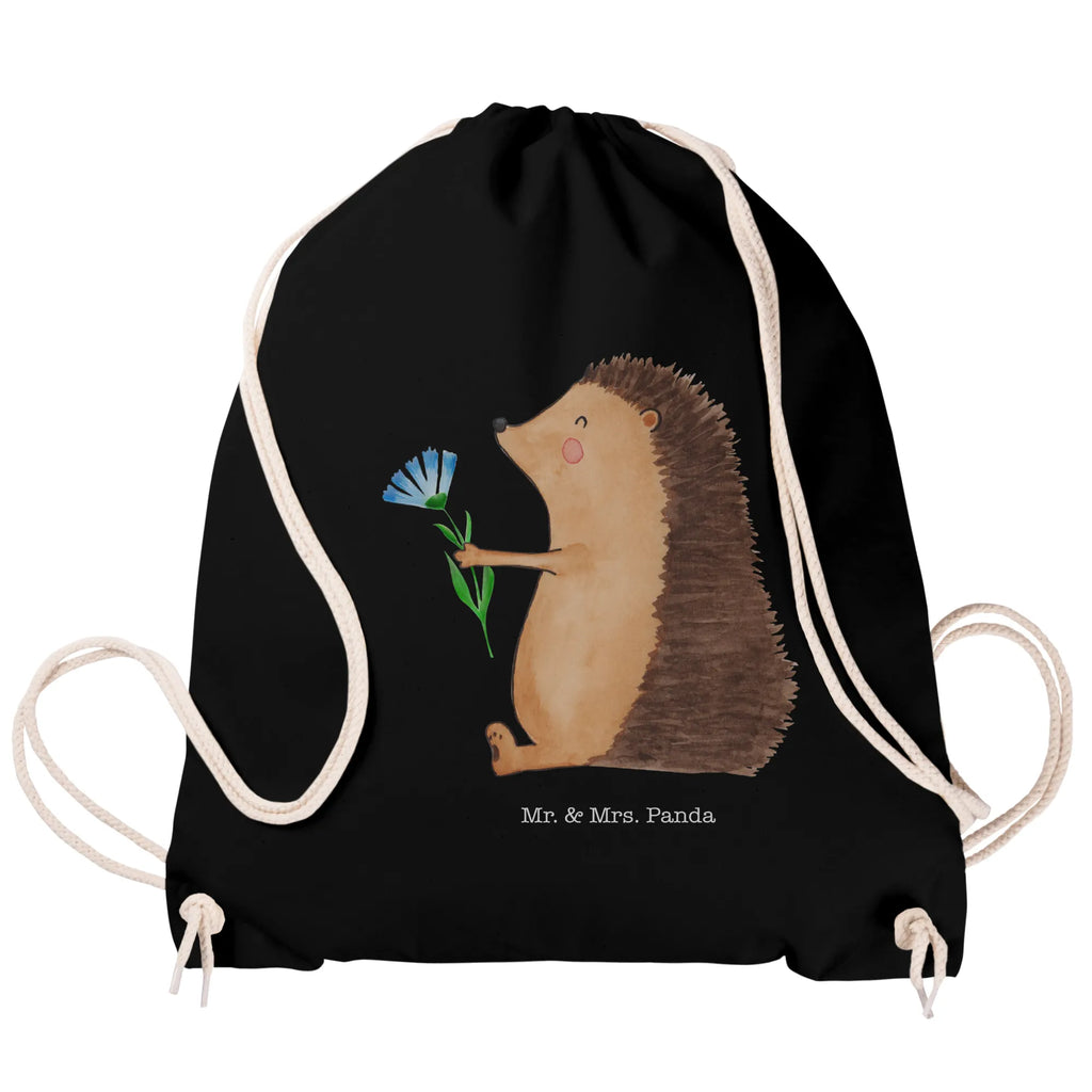 Sportbeutel Igel mit Blume Sportbeutel, Turnbeutel, Beutel, Sporttasche, Tasche, Stoffbeutel, Sportbeutel Kinder, Gymsack, Beutel Rucksack, Kleine Sporttasche, Sportzubehör, Turnbeutel Baumwolle, Tiermotive, Gute Laune, lustige Sprüche, Tiere, Igel, Gute Besserung, Genesungswünsche, Krankheit, Krankenhaus, krank, Besuch