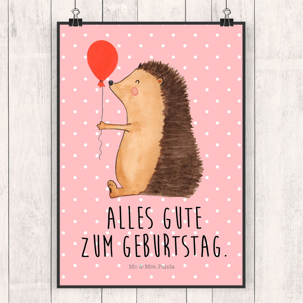 Poster Igel Luftballon Poster, Wandposter, Bild, Wanddeko, Küchenposter, Kinderposter, Wanddeko Bild, Raumdekoration, Wanddekoration, Handgemaltes Poster, Mr. & Mrs. Panda Poster, Designposter, Kunstdruck, Posterdruck, Tiermotive, Gute Laune, lustige Sprüche, Tiere, Igel, Geburtstag, Herzlichen Glückwunsch, Glückwunsch, Geburtstagskind, Ballon, Happy Birthday