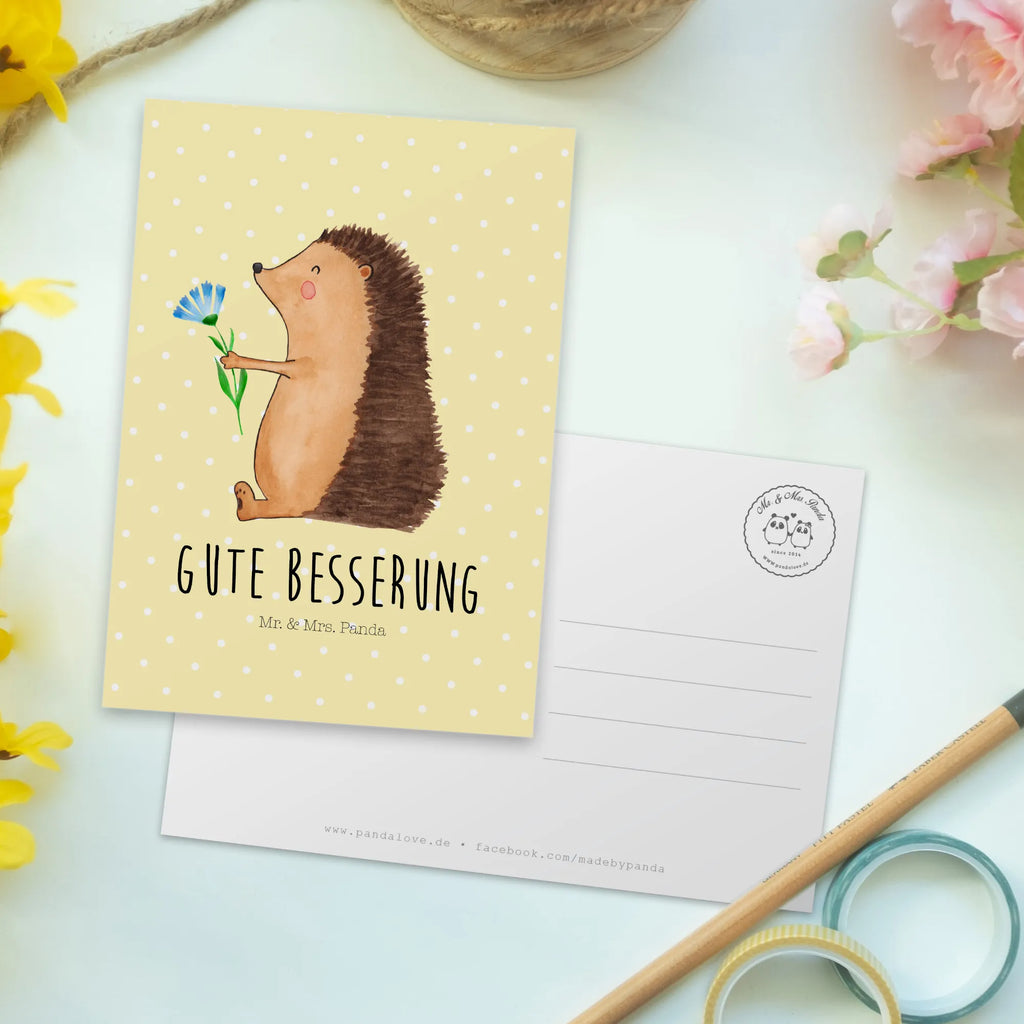 Postkarte Igel Blumen Postkarte, Karte, Geschenkkarte, Grußkarte, Einladung, Ansichtskarte, Geburtstagskarte, Einladungskarte, Dankeskarte, Ansichtskarten, Einladung Geburtstag, Einladungskarten Geburtstag, Tiermotive, Gute Laune, lustige Sprüche, Tiere, Igel, Gute Besserung, Genesungswünsche, Krankheit, Krankenhaus, krank, Besuch