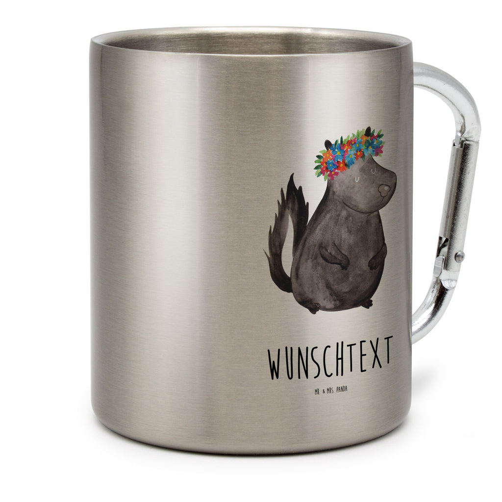 Personalisierter Edelstahlbecher Stinktier Blumenmaedchen Personalisierte Edelstahltasse, Personalisierter Edelstahlbecher, Personalisierter Outdoor Becher, Personalisierte Outdoor Tasse, Stinktier, Skunk, Wildtier, Raubtier, Stinker, Stinki, Yoga, Namaste, Lebe, Liebe, Lache