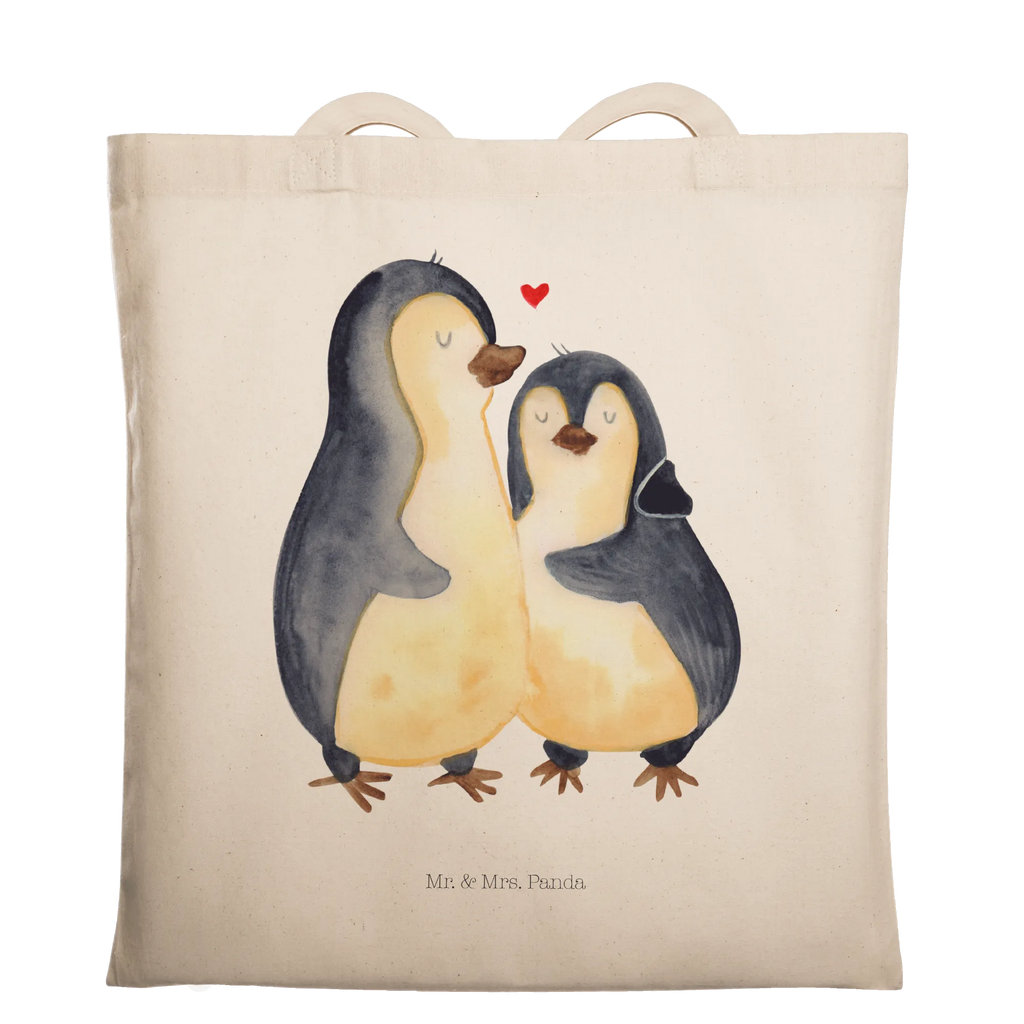 Tragetasche Pinguin umarmend Beuteltasche, Beutel, Einkaufstasche, Jutebeutel, Stoffbeutel, Tasche, Shopper, Umhängetasche, Strandtasche, Schultertasche, Stofftasche, Tragetasche, Badetasche, Jutetasche, Einkaufstüte, Laptoptasche, Pinguin, Liebe, Liebespaar, Liebesbeweis, Liebesgeschenk, Verlobung, Jahrestag, Hochzeitstag, Hochzeit, Hochzeitsgeschenk