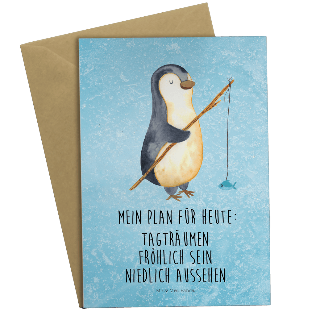 Grußkarte Pinguin Angler Grußkarte, Klappkarte, Einladungskarte, Glückwunschkarte, Hochzeitskarte, Geburtstagskarte, Karte, Ansichtskarten, Pinguin, Pinguine, Angeln, Angler, Tagträume, Hobby, Plan, Planer, Tagesplan, Neustart, Motivation, Geschenk, Freundinnen, Geschenkidee, Urlaub, Wochenende