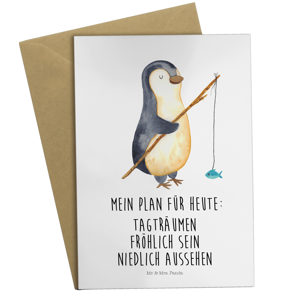 Grußkarte Pinguin Angler Grußkarte, Klappkarte, Einladungskarte, Glückwunschkarte, Hochzeitskarte, Geburtstagskarte, Karte, Ansichtskarten, Pinguin, Pinguine, Angeln, Angler, Tagträume, Hobby, Plan, Planer, Tagesplan, Neustart, Motivation, Geschenk, Freundinnen, Geschenkidee, Urlaub, Wochenende