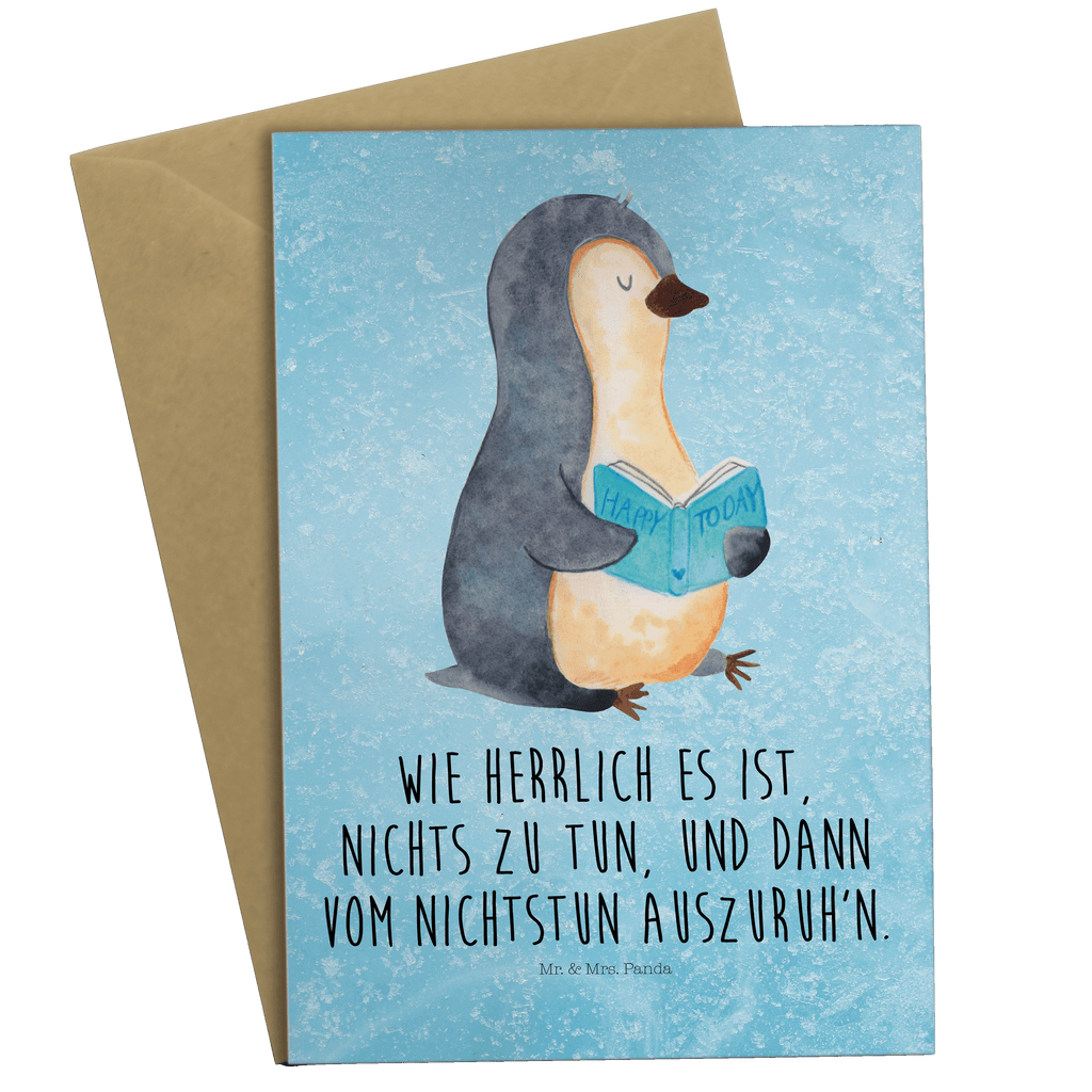 Grußkarte Pinguin Buch Grußkarte, Klappkarte, Einladungskarte, Glückwunschkarte, Hochzeitskarte, Geburtstagskarte, Karte, Ansichtskarten, Pinguin, Pinguine, Buch, Lesen, Bücherwurm, Nichtstun, Faulenzen, Ferien, Urlaub, Freizeit