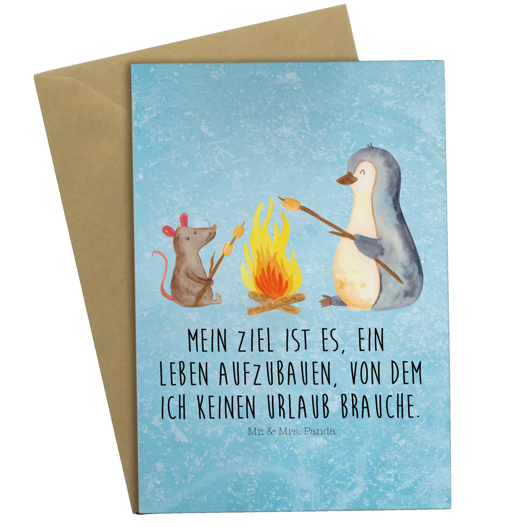 Grußkarte Pinguin Lagerfeuer Grußkarte, Klappkarte, Einladungskarte, Glückwunschkarte, Hochzeitskarte, Geburtstagskarte, Karte, Ansichtskarten, Pinguin, Maus, Pinguine, Lagerfeuer, Leben, Arbeit, Job, Motivation, Büro, Büroalltag, Lebensspruch, Lebensmotivation, Neustart, Liebe, grillen, Feuer, Marshmallows