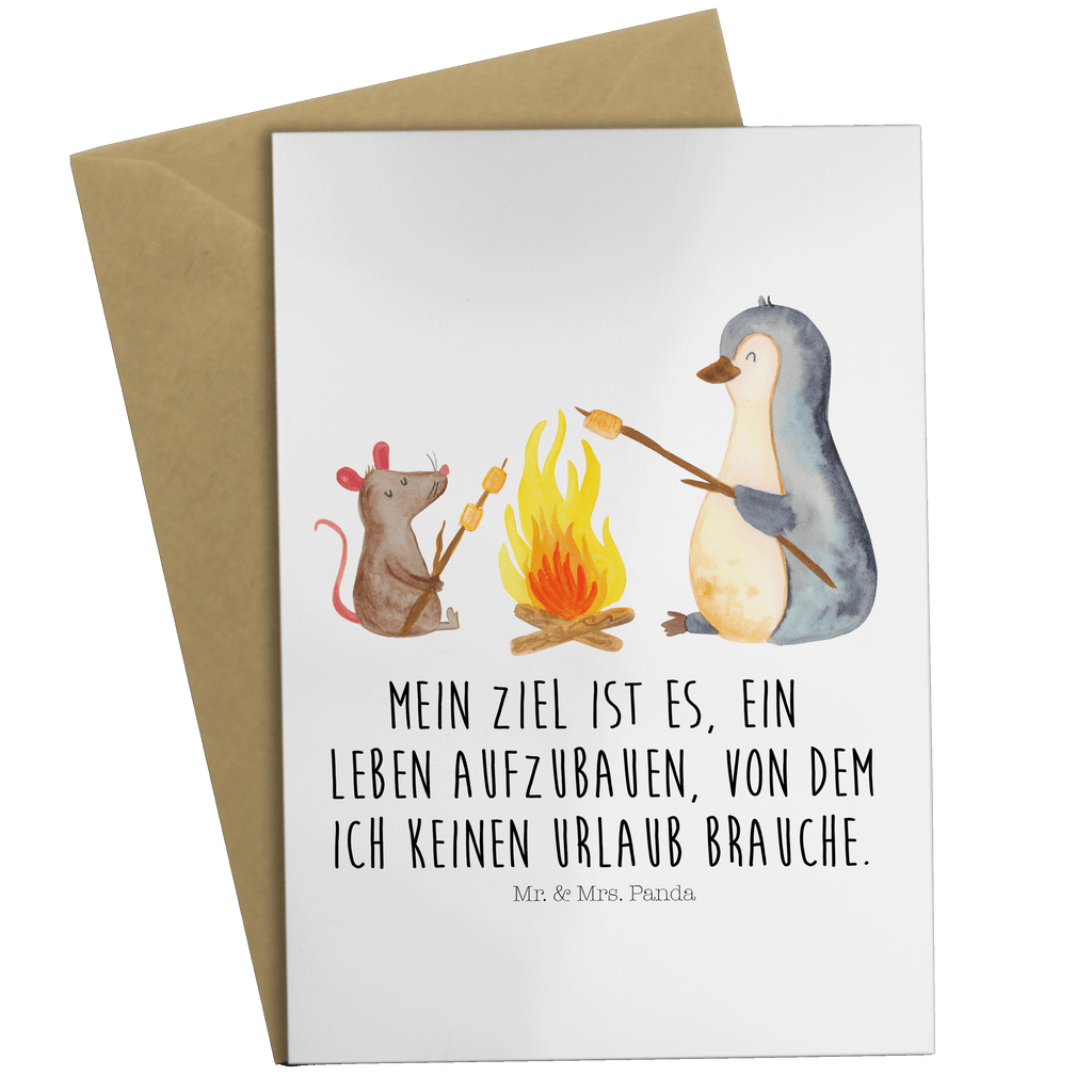 Grußkarte Pinguin Lagerfeuer Grußkarte, Klappkarte, Einladungskarte, Glückwunschkarte, Hochzeitskarte, Geburtstagskarte, Karte, Ansichtskarten, Pinguin, Maus, Pinguine, Lagerfeuer, Leben, Arbeit, Job, Motivation, Büro, Büroalltag, Lebensspruch, Lebensmotivation, Neustart, Liebe, grillen, Feuer, Marshmallows