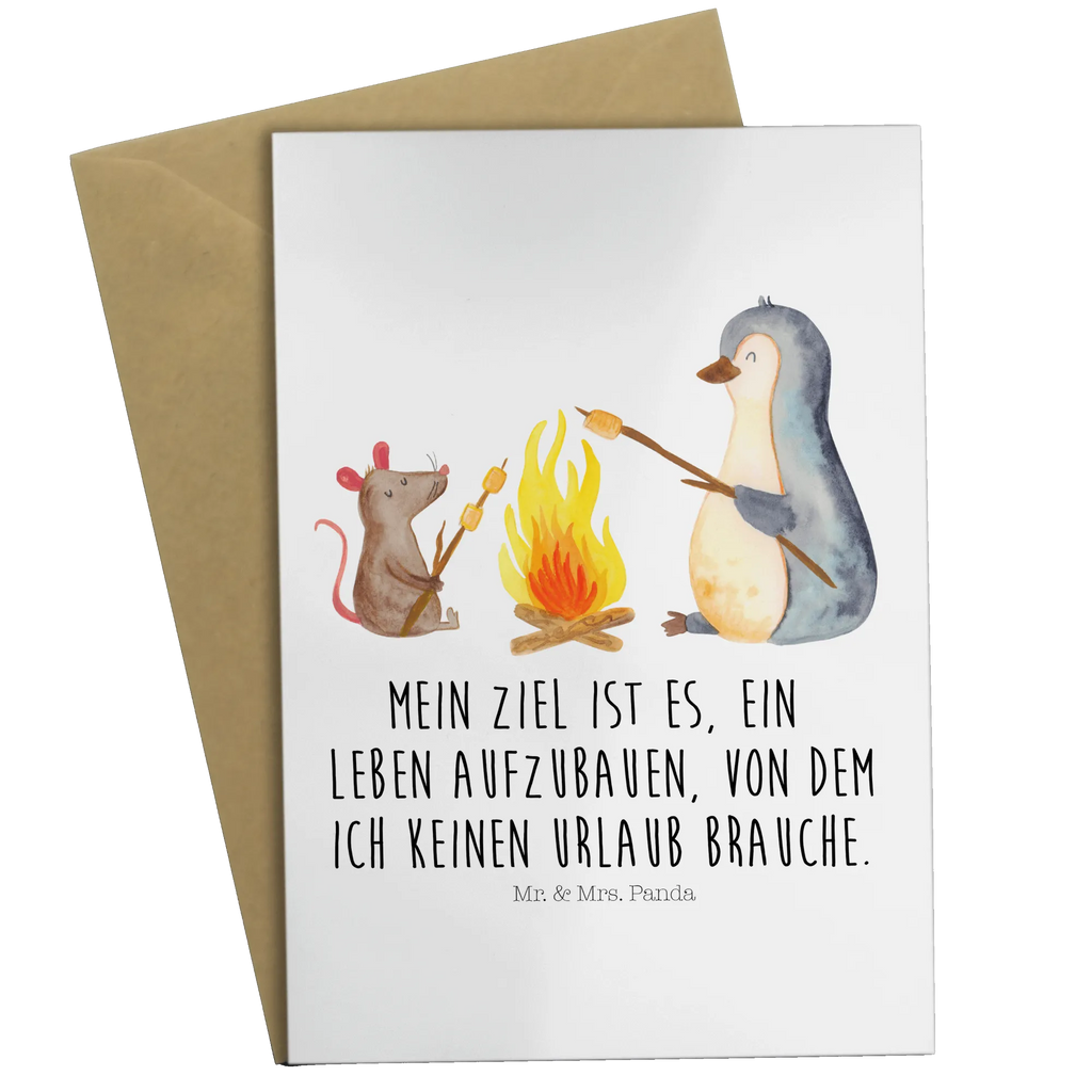 Grußkarte Pinguin Lagerfeuer Grußkarte, Klappkarte, Einladungskarte, Glückwunschkarte, Hochzeitskarte, Geburtstagskarte, Karte, Ansichtskarten, Pinguin, Maus, Pinguine, Lagerfeuer, Leben, Arbeit, Job, Motivation, Büro, Büroalltag, Lebensspruch, Lebensmotivation, Neustart, Liebe, grillen, Feuer, Marshmallows