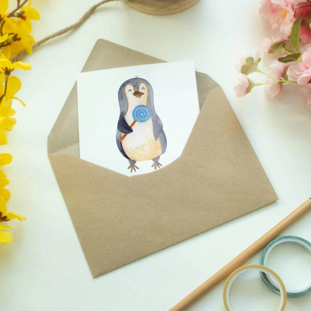 Grußkarte Pinguin Lolli Grußkarte, Klappkarte, Einladungskarte, Glückwunschkarte, Hochzeitskarte, Geburtstagskarte, Karte, Ansichtskarten, Pinguin, Pinguine, Lolli, Süßigkeiten, Blödsinn, Spruch, Rebell, Gauner, Ganove, Rabauke