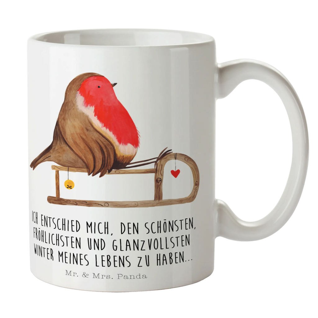 Tasse Rotkehlchen Schlitten Tasse, Kaffeetasse, Teetasse, Becher, Kaffeebecher, Teebecher, Keramiktasse, Porzellantasse, Büro Tasse, Geschenk Tasse, Tasse Sprüche, Tasse Motive, Kaffeetassen, Tasse bedrucken, Designer Tasse, Cappuccino Tassen, Schöne Teetassen, Winter, Weihnachten, Weihnachtsdeko, Nikolaus, Advent, Heiligabend, Wintermotiv, Schlitten, Vogel