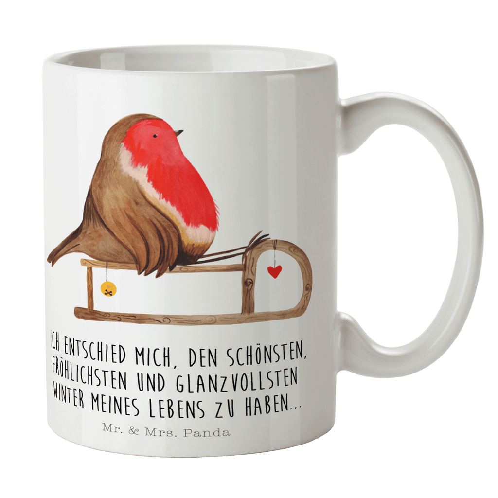 Tasse Rotkehlchen Schlitten Tasse, Kaffeetasse, Teetasse, Becher, Kaffeebecher, Teebecher, Keramiktasse, Porzellantasse, Büro Tasse, Geschenk Tasse, Tasse Sprüche, Tasse Motive, Kaffeetassen, Tasse bedrucken, Designer Tasse, Cappuccino Tassen, Schöne Teetassen, Winter, Weihnachten, Weihnachtsdeko, Nikolaus, Advent, Heiligabend, Wintermotiv, Schlitten, Vogel