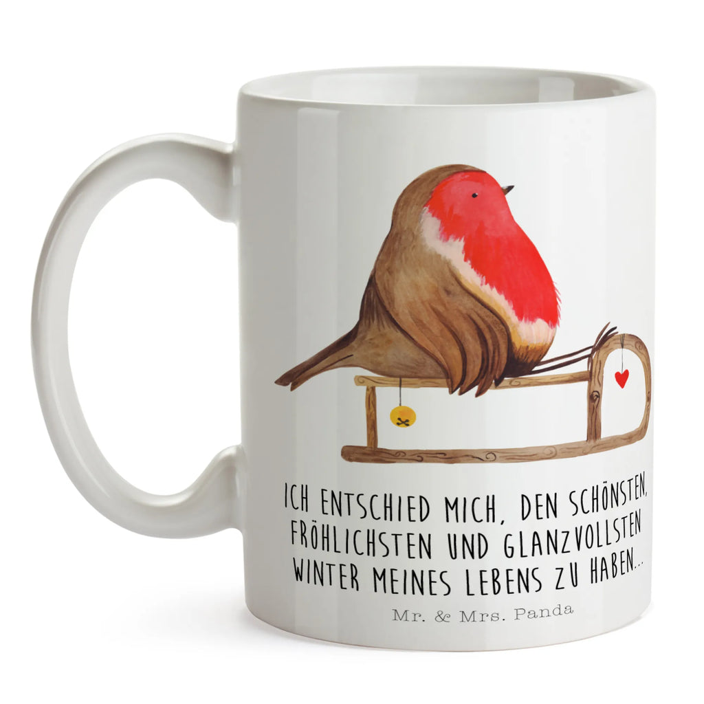 Tasse Rotkehlchen Schlitten Tasse, Kaffeetasse, Teetasse, Becher, Kaffeebecher, Teebecher, Keramiktasse, Porzellantasse, Büro Tasse, Geschenk Tasse, Tasse Sprüche, Tasse Motive, Kaffeetassen, Tasse bedrucken, Designer Tasse, Cappuccino Tassen, Schöne Teetassen, Winter, Weihnachten, Weihnachtsdeko, Nikolaus, Advent, Heiligabend, Wintermotiv, Schlitten, Vogel