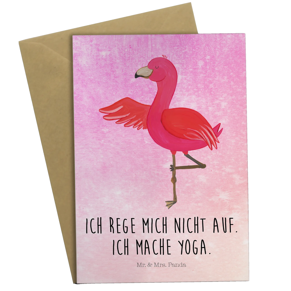 Grußkarte Flamingo Yoga Grußkarte, Klappkarte, Einladungskarte, Glückwunschkarte, Hochzeitskarte, Geburtstagskarte, Karte, Ansichtskarten, Flamingo, Vogel, Yoga, Namaste, Achtsamkeit, Yoga-Übung, Entspannung, Ärger, Aufregen, Tiefenentspannung