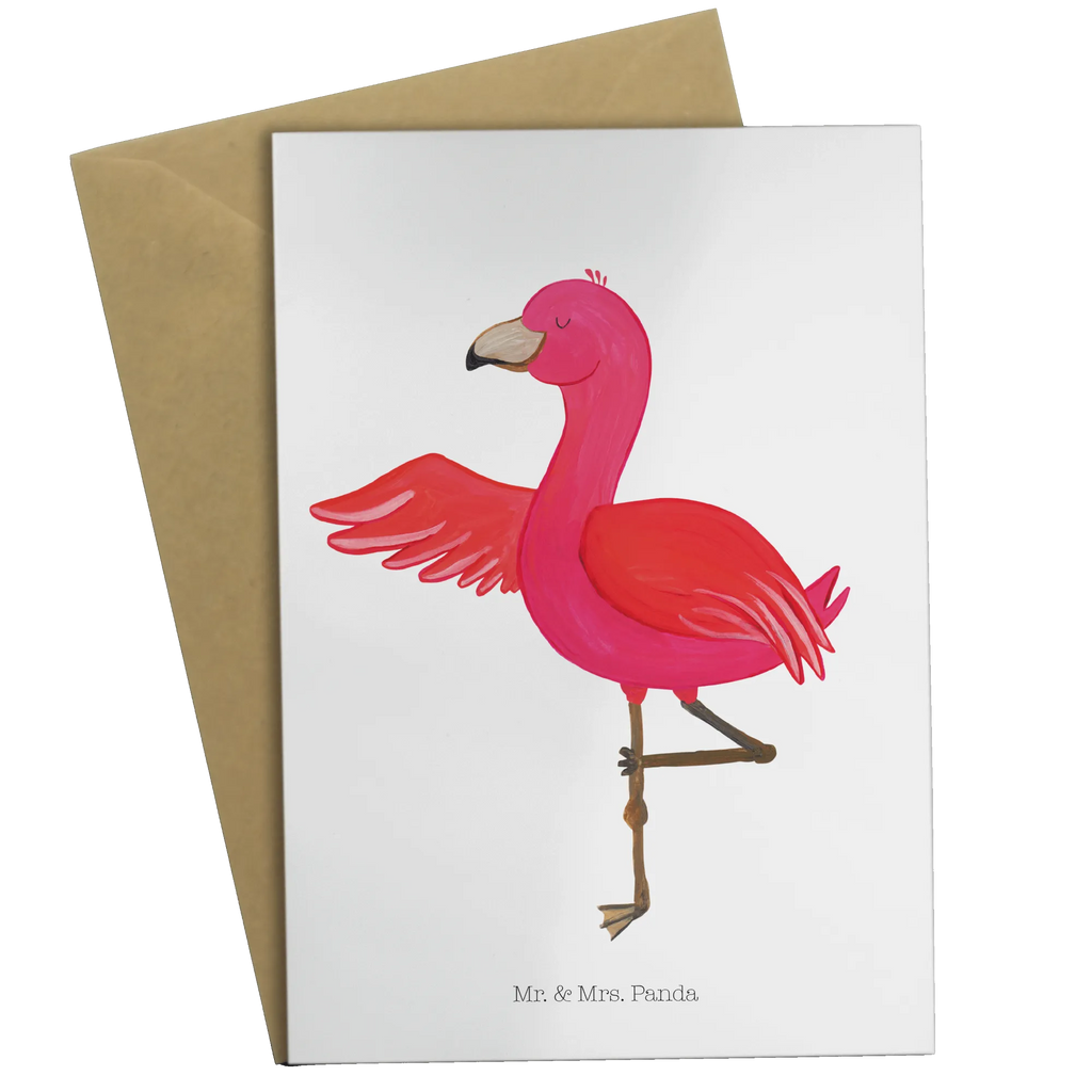 Grußkarte Flamingo Yoga Grußkarte, Klappkarte, Einladungskarte, Glückwunschkarte, Hochzeitskarte, Geburtstagskarte, Karte, Ansichtskarten, Flamingo, Vogel, Yoga, Namaste, Achtsamkeit, Yoga-Übung, Entspannung, Ärger, Aufregen, Tiefenentspannung