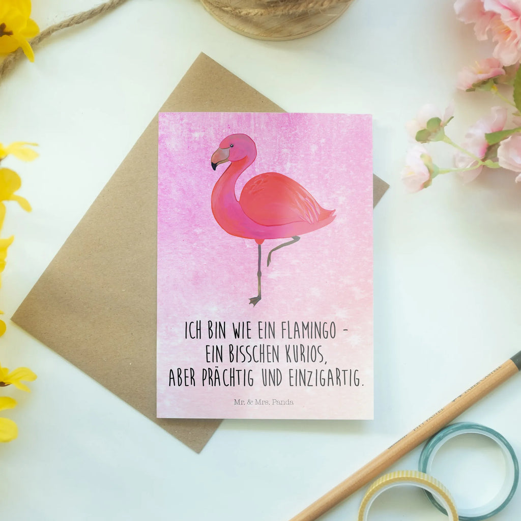 Grußkarte Flamingo classic Grußkarte, Klappkarte, Einladungskarte, Glückwunschkarte, Hochzeitskarte, Geburtstagskarte, Karte, Ansichtskarten, Flamingo, Einzigartig, Selbstliebe, Stolz, ich, für mich, Spruch, Freundin, Freundinnen, Außenseiter, Sohn, Tochter, Geschwister