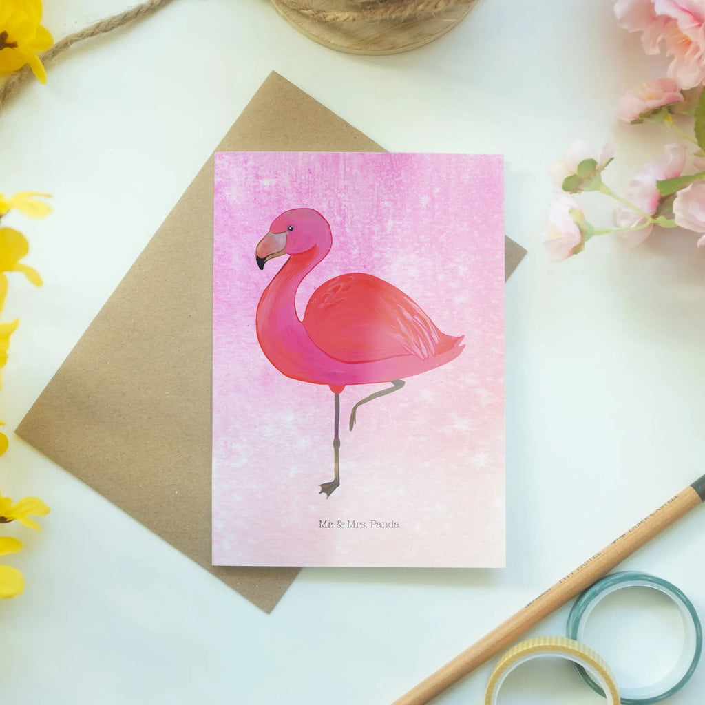 Grußkarte Flamingo classic Grußkarte, Klappkarte, Einladungskarte, Glückwunschkarte, Hochzeitskarte, Geburtstagskarte, Karte, Ansichtskarten, Flamingo, Einzigartig, Selbstliebe, Stolz, ich, für mich, Spruch, Freundin, Freundinnen, Außenseiter, Sohn, Tochter, Geschwister