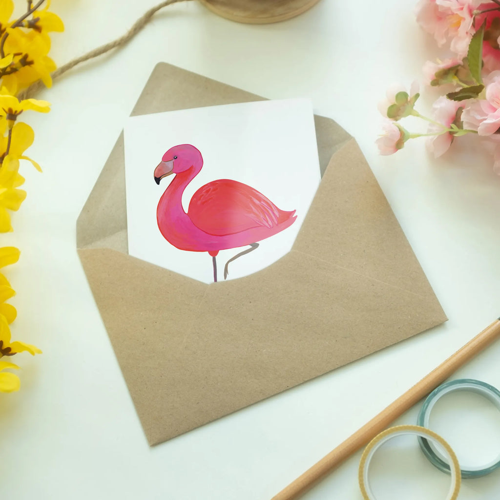 Grußkarte Flamingo classic Grußkarte, Klappkarte, Einladungskarte, Glückwunschkarte, Hochzeitskarte, Geburtstagskarte, Karte, Ansichtskarten, Flamingo, Einzigartig, Selbstliebe, Stolz, ich, für mich, Spruch, Freundin, Freundinnen, Außenseiter, Sohn, Tochter, Geschwister