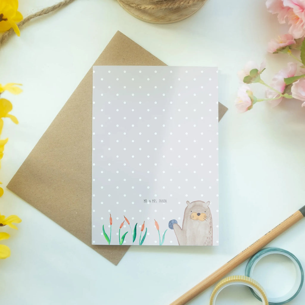 Greetings card otter Stone Grußkarte, Klappkarte, Einladungskarte, Glückwunschkarte, Hochzeitskarte, Geburtstagskarte, Karte, Ansichtskarten, Otter, Fischotter, Seeotter, Otter Seeotter See Otter