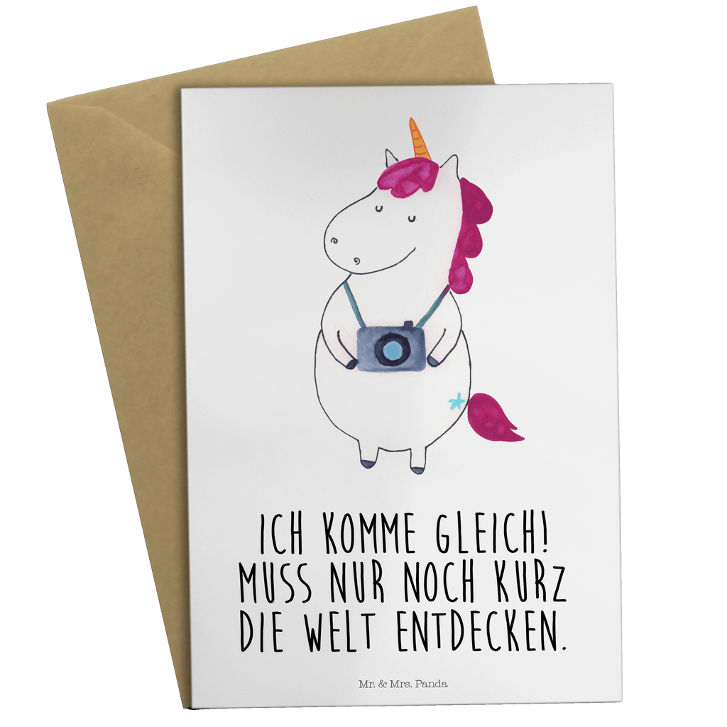 Grußkarte Einhorn Fotograf Grußkarte, Klappkarte, Einladungskarte, Glückwunschkarte, Hochzeitskarte, Geburtstagskarte, Karte, Ansichtskarten, Einhorn, Einhörner, Einhorn Deko, Pegasus, Unicorn, Fotograf, Fotografie, Kamera, Reisen, Weltreise, Weltenbummler, Urlaub, Tourist, Kurztrip, Reise, Städtereise