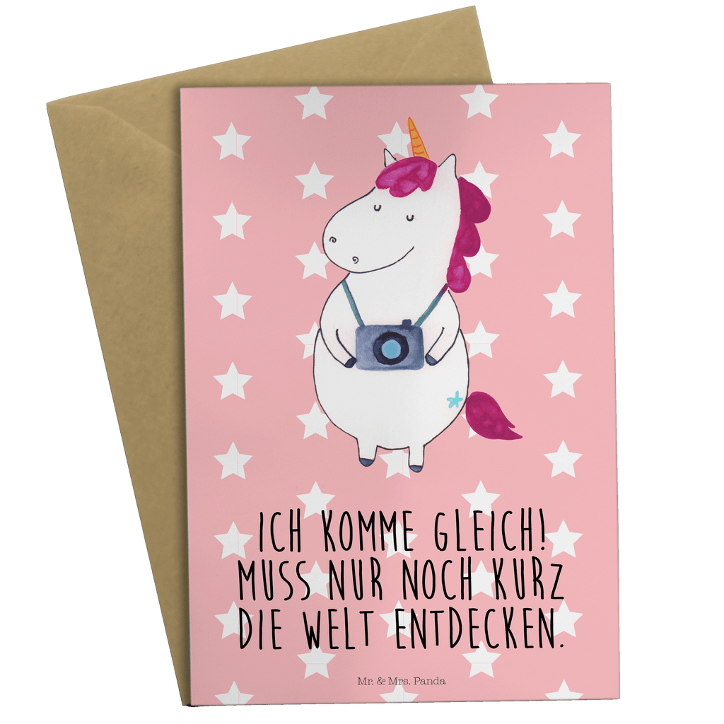 Grußkarte Einhorn Fotograf Grußkarte, Klappkarte, Einladungskarte, Glückwunschkarte, Hochzeitskarte, Geburtstagskarte, Karte, Ansichtskarten, Einhorn, Einhörner, Einhorn Deko, Pegasus, Unicorn, Fotograf, Fotografie, Kamera, Reisen, Weltreise, Weltenbummler, Urlaub, Tourist, Kurztrip, Reise, Städtereise