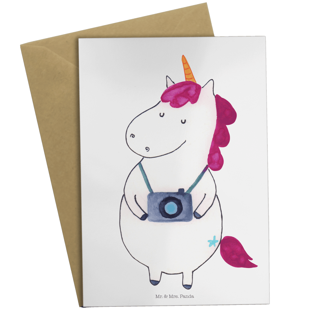 Grußkarte Einhorn Fotograf Grußkarte, Klappkarte, Einladungskarte, Glückwunschkarte, Hochzeitskarte, Geburtstagskarte, Karte, Ansichtskarten, Einhorn, Einhörner, Einhorn Deko, Pegasus, Unicorn, Fotograf, Fotografie, Kamera, Reisen, Weltreise, Weltenbummler, Urlaub, Tourist, Kurztrip, Reise, Städtereise