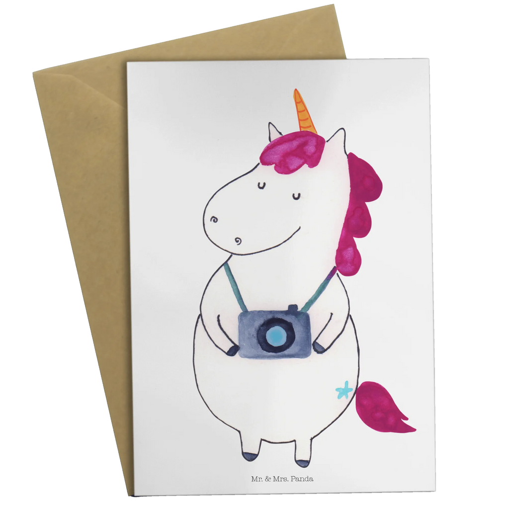 Grußkarte Einhorn Fotograf Grußkarte, Klappkarte, Einladungskarte, Glückwunschkarte, Hochzeitskarte, Geburtstagskarte, Karte, Ansichtskarten, Einhorn, Einhörner, Einhorn Deko, Pegasus, Unicorn, Fotograf, Fotografie, Kamera, Reisen, Weltreise, Weltenbummler, Urlaub, Tourist, Kurztrip, Reise, Städtereise