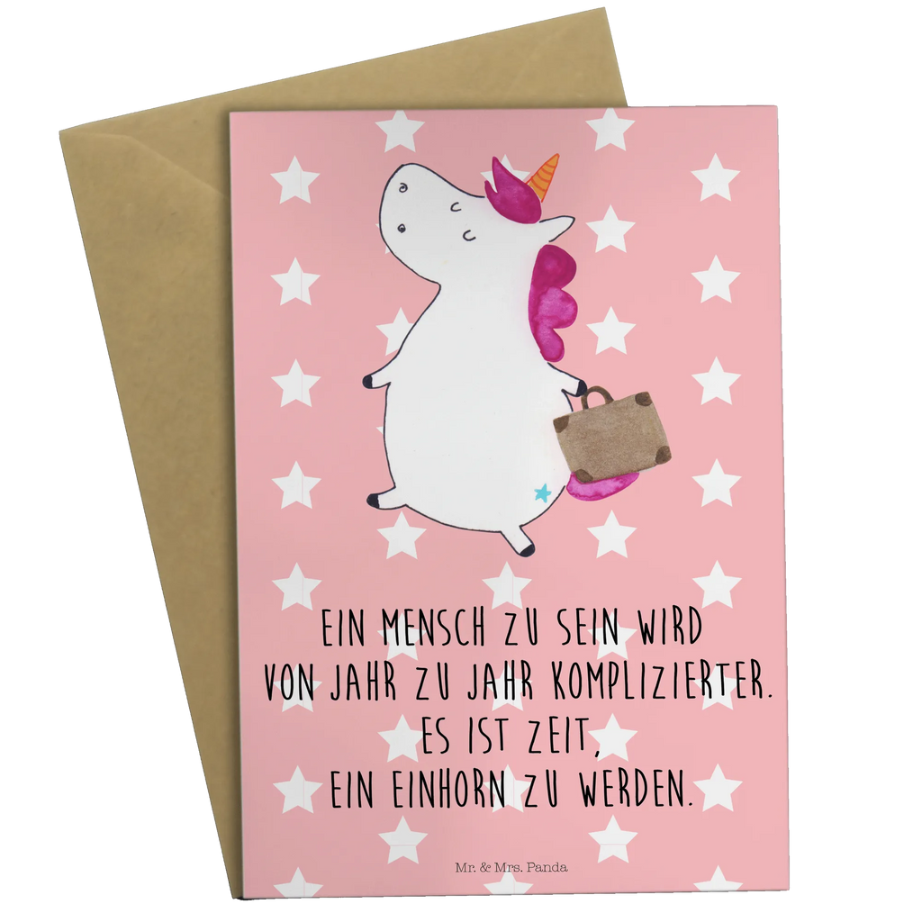 Grußkarte Einhorn Koffer Grußkarte, Klappkarte, Einladungskarte, Glückwunschkarte, Hochzeitskarte, Geburtstagskarte, Karte, Ansichtskarten, Einhorn, Einhörner, Einhorn Deko, Pegasus, Unicorn, unicorn, Koffer, Verreisen, Reise, Gepäck, Abenteuer, Erwachsen, Kind, albern, Spaß, lustig, witzig