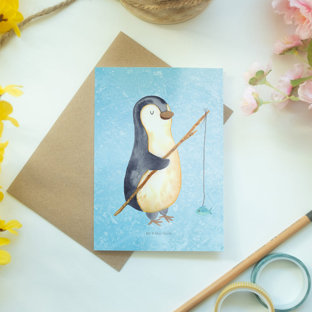 Grußkarte Pinguin Angler Grußkarte, Klappkarte, Einladungskarte, Glückwunschkarte, Hochzeitskarte, Geburtstagskarte, Karte, Ansichtskarten, Pinguin, Pinguine, Angeln, Angler, Tagträume, Hobby, Plan, Planer, Tagesplan, Neustart, Motivation, Geschenk, Freundinnen, Geschenkidee, Urlaub, Wochenende