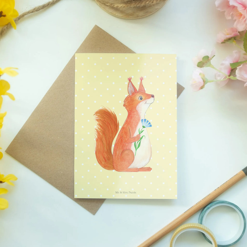 Grußkarte Eichhörnchen Blume Grußkarte, Klappkarte, Einladungskarte, Glückwunschkarte, Hochzeitskarte, Geburtstagskarte, Karte, Ansichtskarten, Tiermotive, Gute Laune, lustige Sprüche, Tiere, Eichhörnchen, Eichhorn, Spruch positiv, Lachen, Spaß, Motivation Sprüche, Motivation Bilder, glücklich Spruch, Spruch Deko