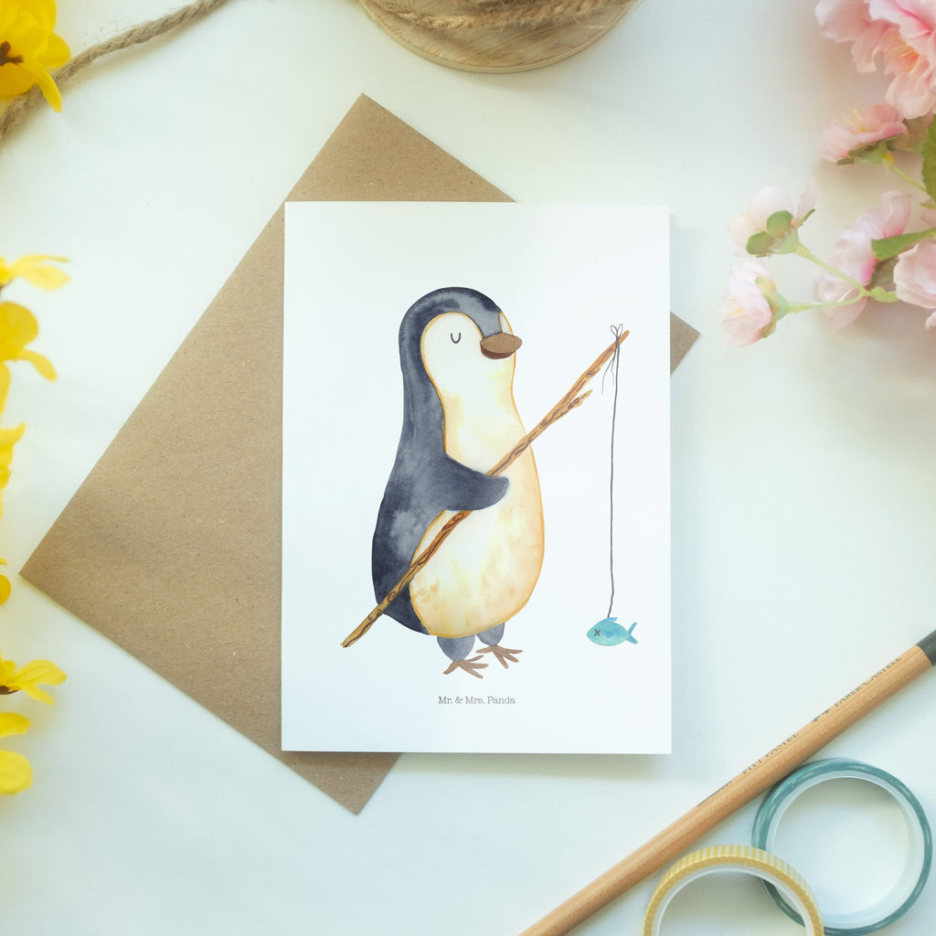 Grußkarte Pinguin Angler Grußkarte, Klappkarte, Einladungskarte, Glückwunschkarte, Hochzeitskarte, Geburtstagskarte, Karte, Ansichtskarten, Pinguin, Pinguine, Angeln, Angler, Tagträume, Hobby, Plan, Planer, Tagesplan, Neustart, Motivation, Geschenk, Freundinnen, Geschenkidee, Urlaub, Wochenende