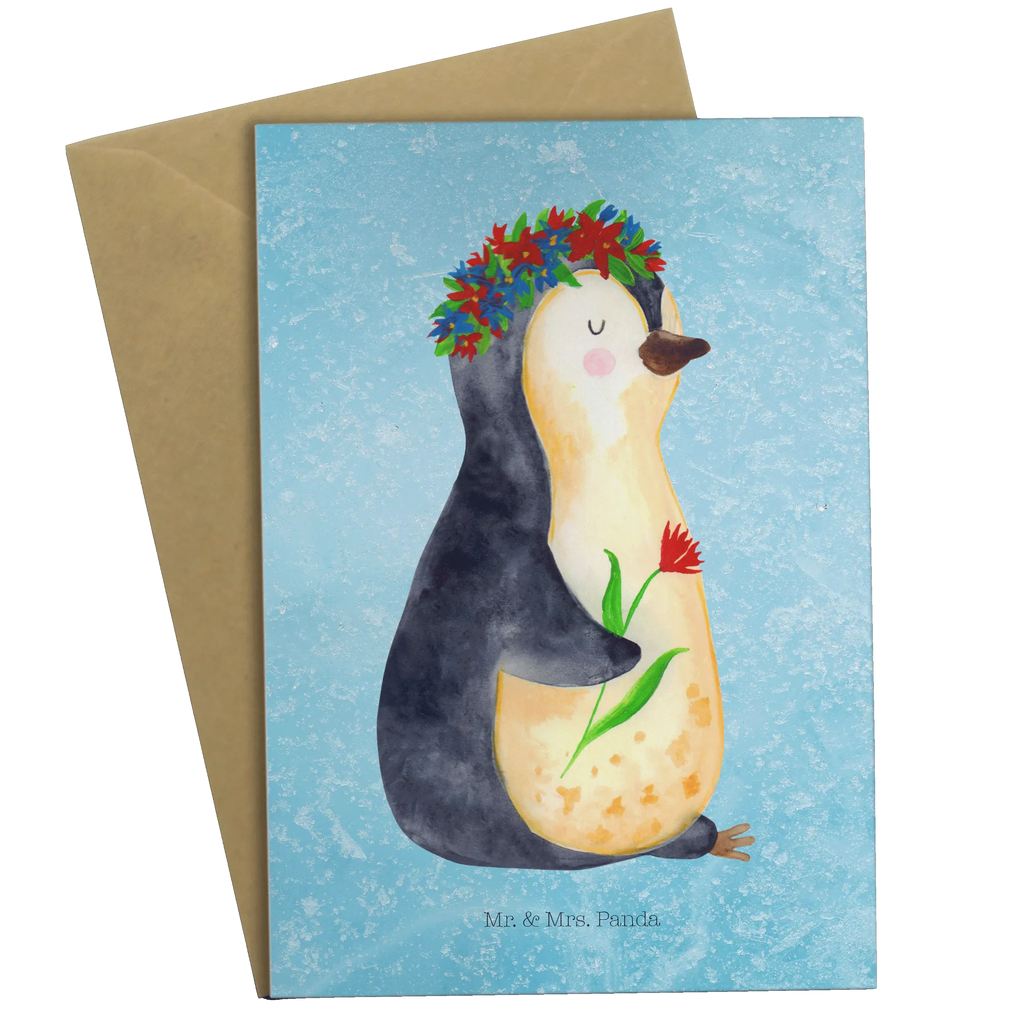 Grußkarte Pinguin Blumenkranz Grußkarte, Klappkarte, Einladungskarte, Glückwunschkarte, Hochzeitskarte, Geburtstagskarte, Karte, Ansichtskarten, Pinguin, Pinguine, Blumenkranz, Universum, Leben, Wünsche, Ziele, Lebensziele, Motivation, Lebenslust, Liebeskummer, Geschenkidee