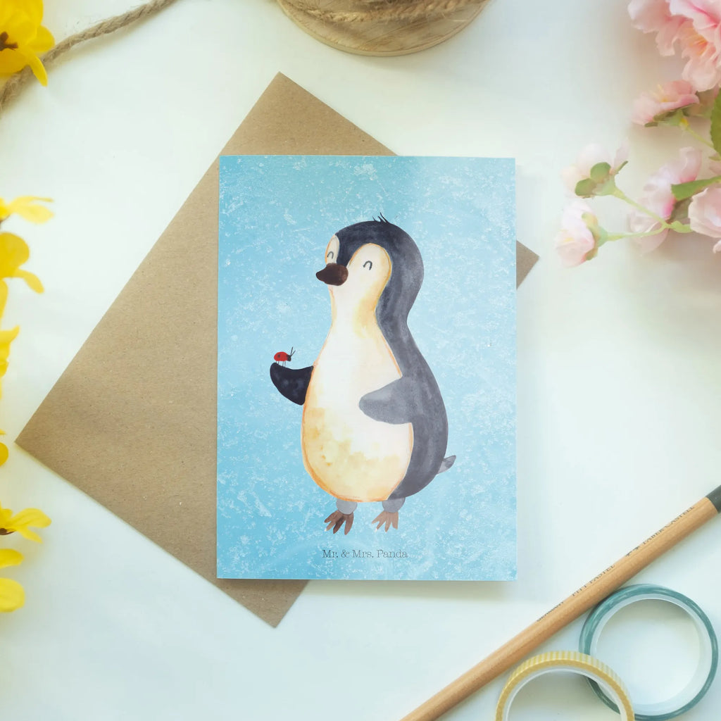 Grußkarte Pinguin Marienkäfer Grußkarte, Klappkarte, Einladungskarte, Glückwunschkarte, Hochzeitskarte, Geburtstagskarte, Karte, Ansichtskarten, Pinguin, Pinguine, Marienkäfer, Liebe, Wunder, Glück, Freude, Lebensfreude