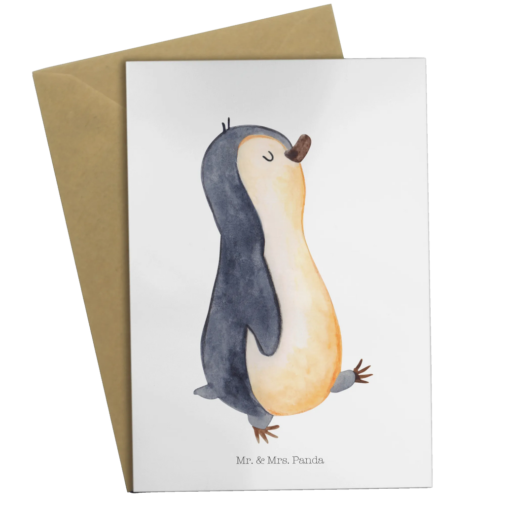 Grußkarte Pinguin marschieren Grußkarte, Klappkarte, Einladungskarte, Glückwunschkarte, Hochzeitskarte, Geburtstagskarte, Karte, Ansichtskarten, Pinguin, Pinguine, Frühaufsteher, Langschläfer, Bruder, Schwester, Familie