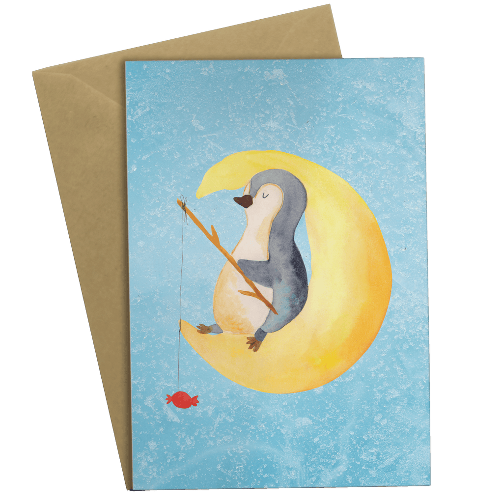 Grußkarte Pinguin Mond Grußkarte, Klappkarte, Einladungskarte, Glückwunschkarte, Hochzeitskarte, Geburtstagskarte, Karte, Ansichtskarten, Pinguin, Pinguine, Spruch, schlafen, Nachtruhe, Einschlafen, Schlafzimmer, Schlafstörungen, Gästezimmer