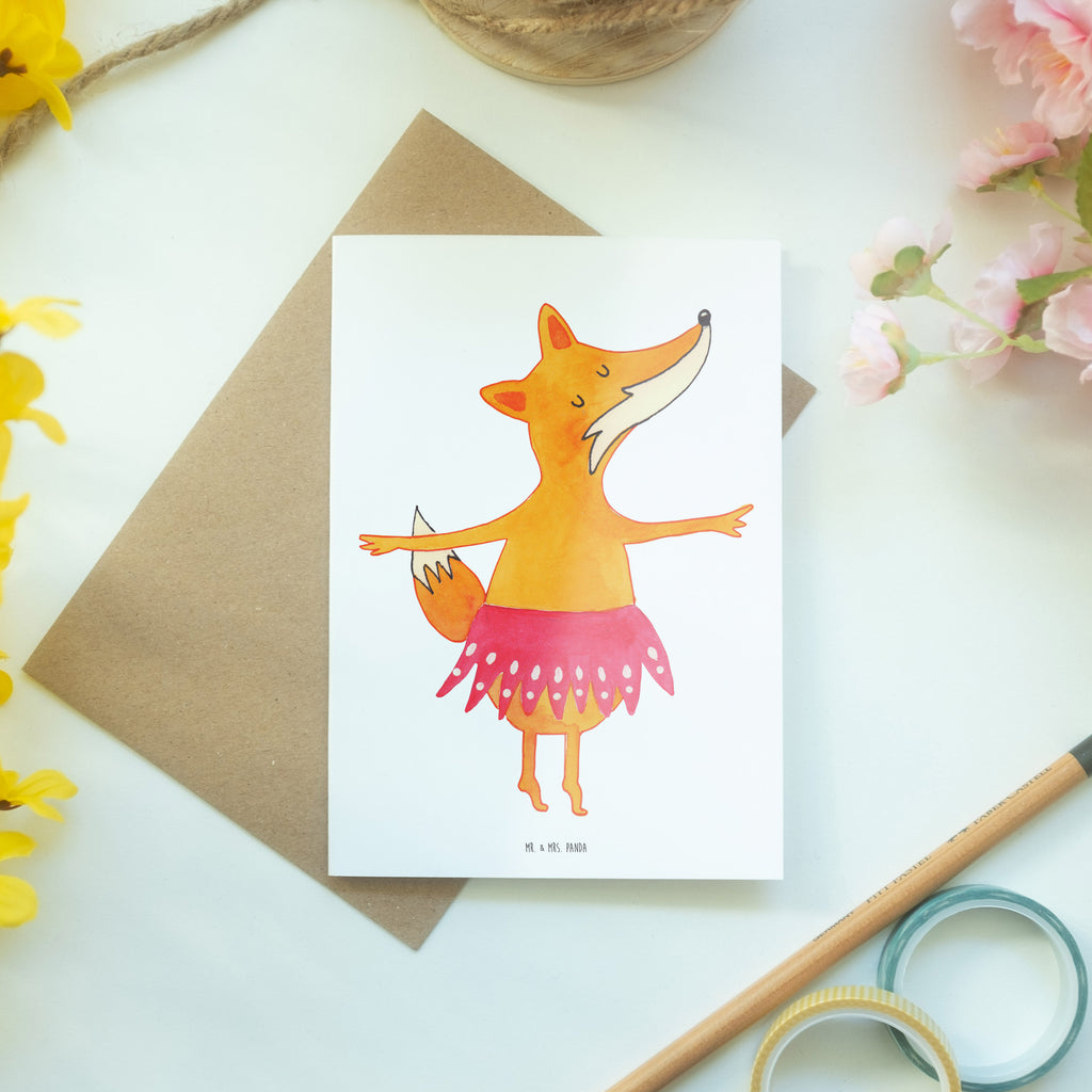 Grußkarte Fuchs Ballerina Grußkarte, Klappkarte, Einladungskarte, Glückwunschkarte, Hochzeitskarte, Geburtstagskarte, Karte, Ansichtskarten, Fuchs, Fuchs Spruch, Füchse, Füchsin, Ballerina, Ballett, Tänzerin, Tanzen, Party, Einladung, Geburtstag