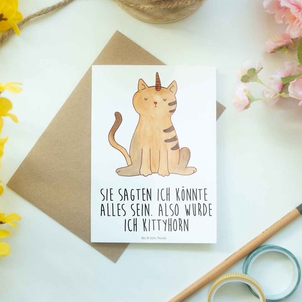 Grußkarte Einhorn Katze Grußkarte, Klappkarte, Einladungskarte, Glückwunschkarte, Hochzeitskarte, Geburtstagskarte, Karte, Ansichtskarten, Einhorn, Einhörner, Einhorn Deko, Pegasus, Unicorn, Katzer, Mieze, Regenbogen, Glitzer, Einhornpower, Erwachsenwerden, Katze, Katzenhorn, Einhornkatze, Kittyhorn