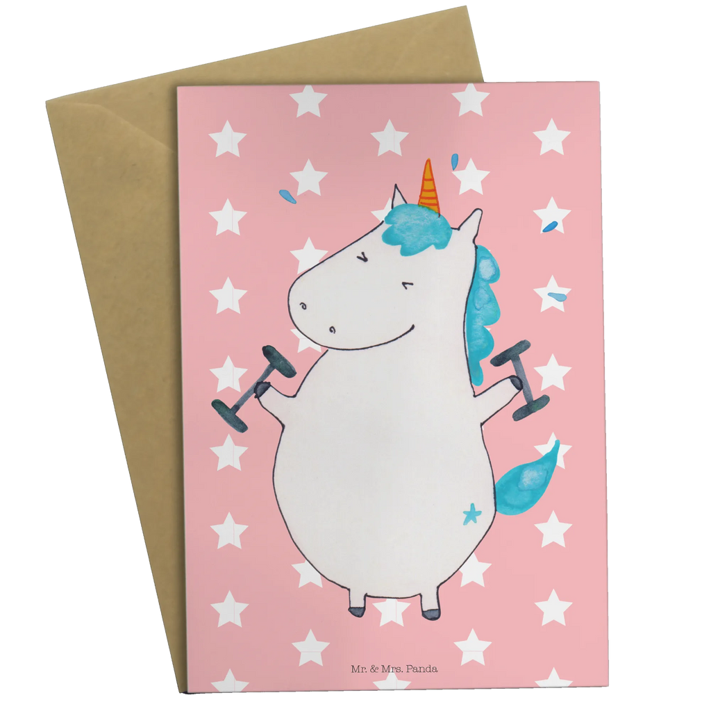 Grußkarte Einhorn Fitness Grußkarte, Klappkarte, Einladungskarte, Glückwunschkarte, Hochzeitskarte, Geburtstagskarte, Karte, Ansichtskarten, Einhorn, Einhörner, Einhorn Deko, Pegasus, Unicorn, Gym, Fitness, Fitnessstudio, Diät, Abnehmen, Sport, Pumpen, Geräte, Sixpack