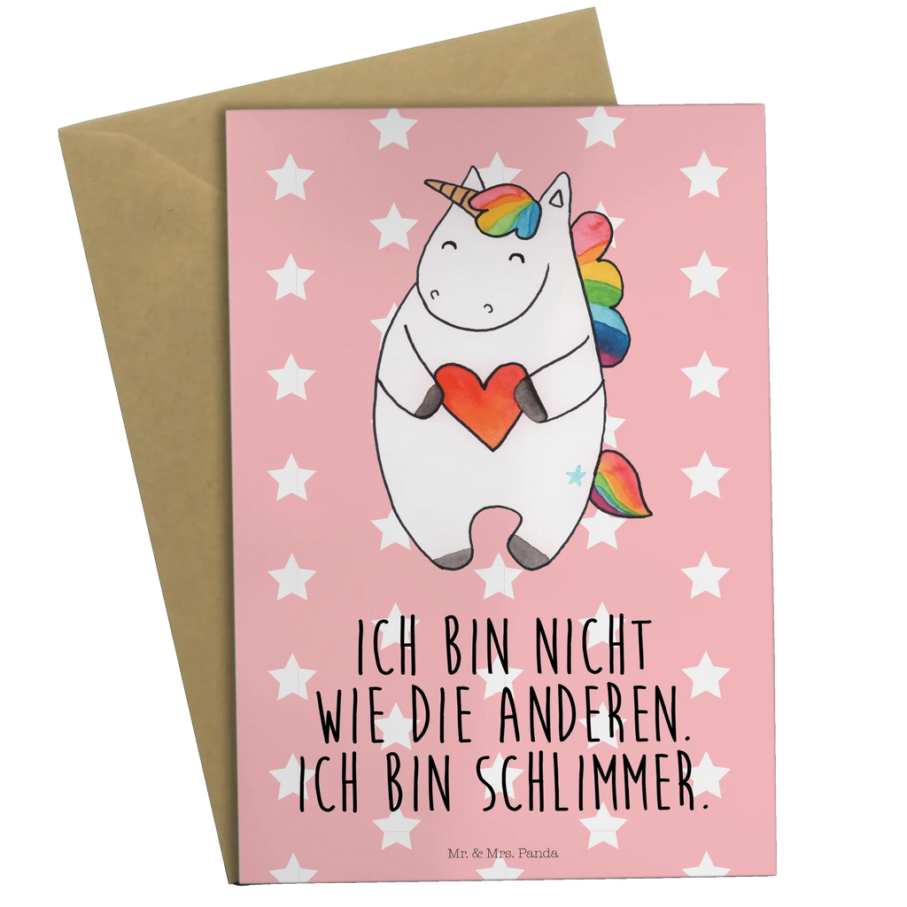 Grußkarte Einhorn Herz Grußkarte, Klappkarte, Einladungskarte, Glückwunschkarte, Hochzeitskarte, Geburtstagskarte, Karte, Ansichtskarten, Einhorn, Einhörner, Einhorn Deko, Pegasus, Unicorn, Herz, schlimm, böse, witzig, lustig, Freundin, anders, bunt