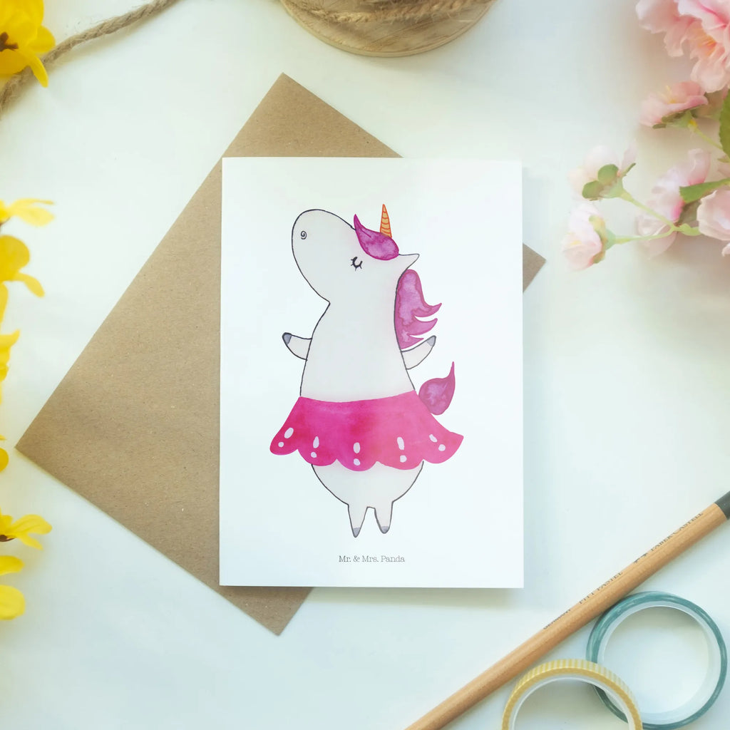 Grußkarte Einhorn Ballerina Grußkarte, Klappkarte, Einladungskarte, Glückwunschkarte, Hochzeitskarte, Geburtstagskarte, Karte, Ansichtskarten, Einhorn, Einhörner, Einhorn Deko, Pegasus, Unicorn, Tanzen, Ballerina, Party, Wohnung, Spaß, Feiern, Geburtstag, Tänzerin, Lebenslust, Lebensfreude