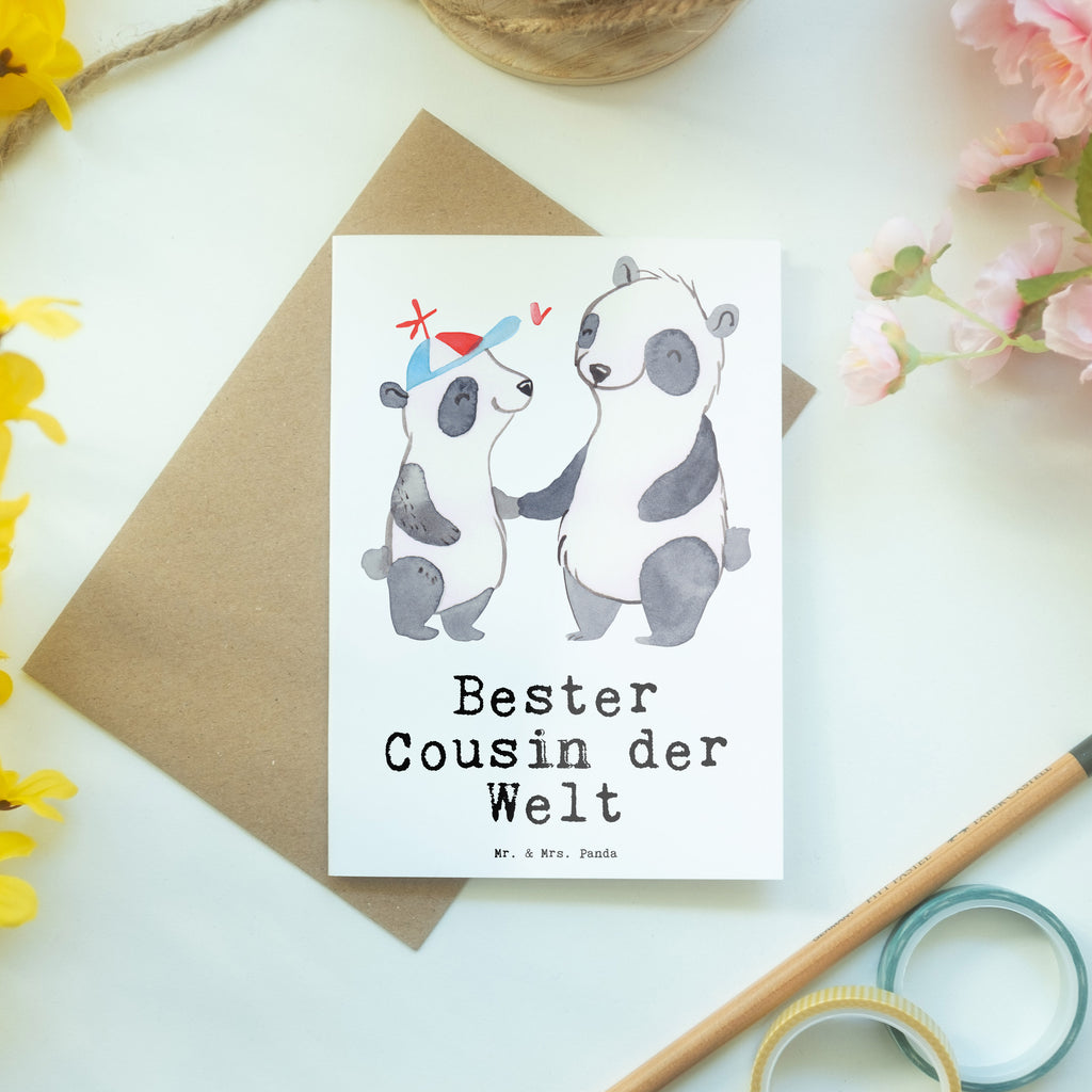 Grußkarte Panda Bester Cousin der Welt Grußkarte, Klappkarte, Einladungskarte, Glückwunschkarte, Hochzeitskarte, Geburtstagskarte, Karte, Ansichtskarten, für, Dankeschön, Geschenk, Schenken, Geburtstag, Geburtstagsgeschenk, Geschenkidee, Danke, Bedanken, Mitbringsel, Freude machen, Geschenktipp, Cousin, Kousin, Vetter, Sohn von Onkel, Sohn von Tante, Familie, Verwandtschaft, Cousine