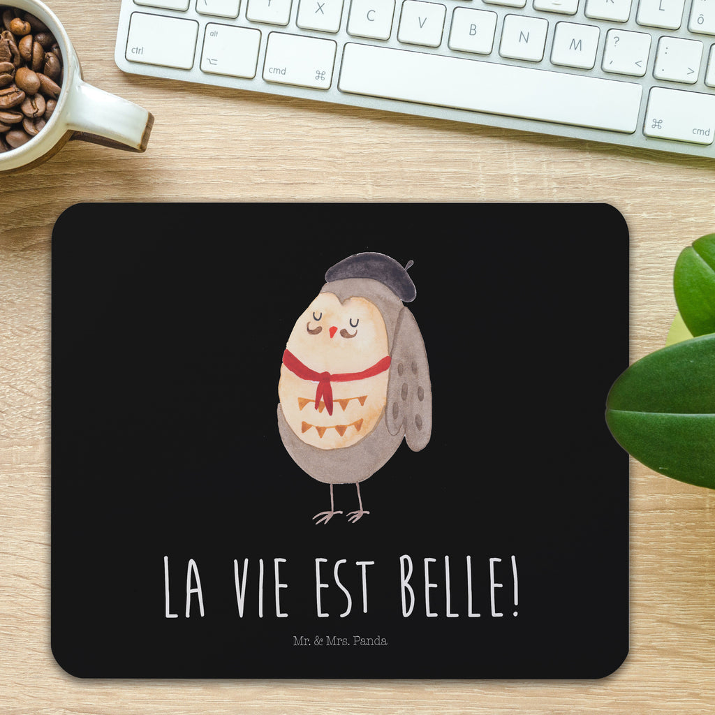 Mauspad Eule Frankreich Mousepad, Computer zubehör, Büroausstattung, PC Zubehör, Arbeitszimmer, Mauspad, Einzigartiges Mauspad, Designer Mauspad, Eule, Eulen, Eule Deko, Owl, hibou, La vie est belle, das Leben ist schön, Spruch schön, Spruch Französisch, Frankreich