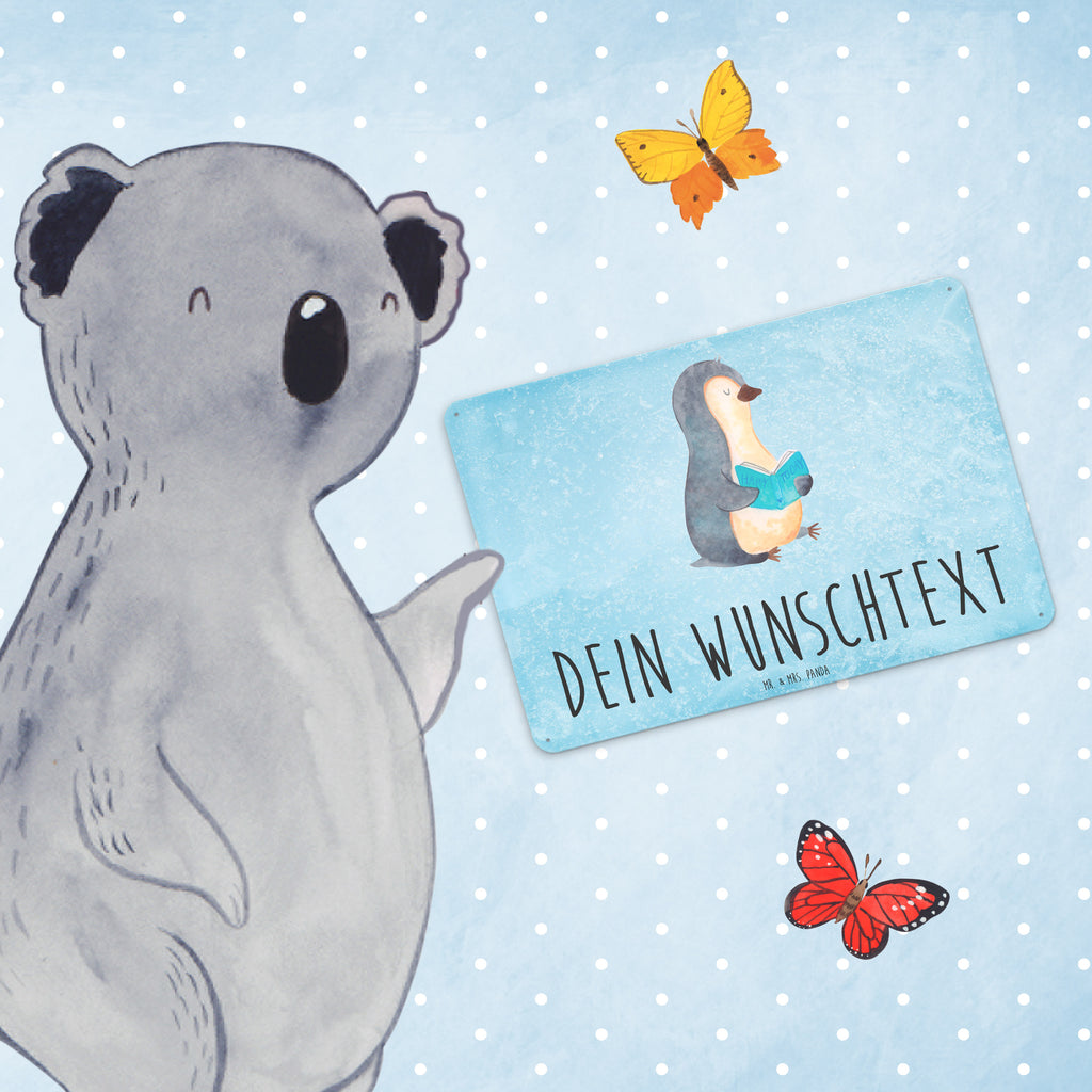 Personalisiertes Blechschild Pinguin Buch Blechschild, Metallschild, Geschenk Schild, Schild, Magnet-Metall-Schild, Deko Schild, Wandschild, Wand-Dekoration, Türschild, Pinguin, Pinguine, Buch, Lesen, Bücherwurm, Nichtstun, Faulenzen, Ferien, Urlaub, Freizeit