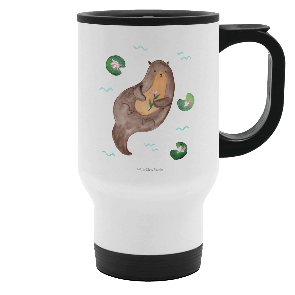 Thermobecher Otter Seerose Thermobecher, To Go Becher, Thermotasse, Kaffeebecher, Isolierbecher, Thermobecher To Go, Warmhaltetasse, Edelstahlbecher, Reisebecher, Tasse mit Deckel, Thermobecher für 400 ml, Kaffeetasse zum Mitnehmen, Tasse zum Mitnehmen, Spülmaschinenfest, Otter, Fischotter, Seeotter, Otter Seeotter See Otter