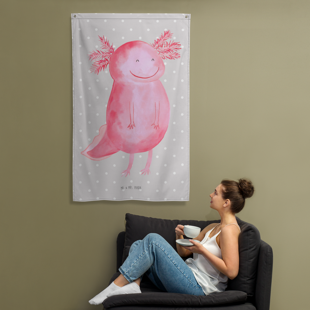 Wandteppich Axolotl glücklich Wandbehang, Dekoration, Boho, Wandteppich, Wandtuch, Wanddeko, Tapisserie, Tapestry, Wandbild, Textil-Kunst, Schmuck-Wandbehang, Wand Deko, Kinderzimmer, Kinderzimmer Wand, Kinderzimmer Deko, Kinderzimmer Wanddeko, Axolotl, Molch, Axolot, Schwanzlurch, Lurch, Lurche, Motivation, gute Laune