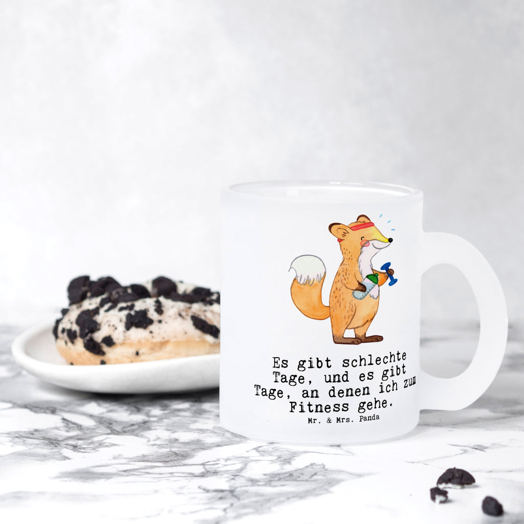 Teetasse Fuchs Fitness Tage Teetasse, Teeglas, Teebecher, Tasse mit Henkel, Tasse, Glas Teetasse, Teetasse aus Glas, Geschenk, Sport, Sportart, Hobby, Schenken, Danke, Dankeschön, Auszeichnung, Gewinn, Sportler, Fitness, Sport treiben, Fitnessstudio, Sportclub, Kraftsport