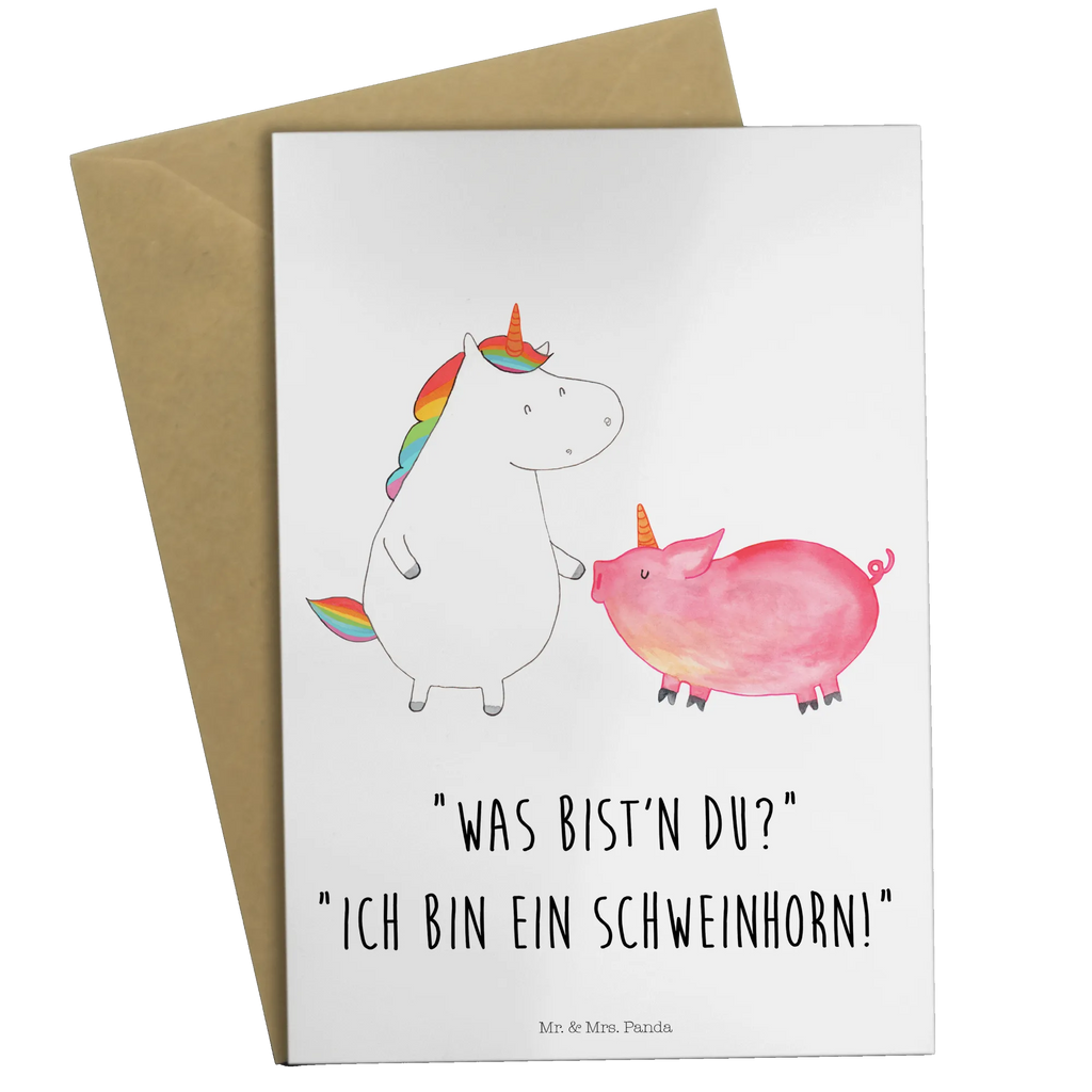 Grußkarte Einhorn + Schweinhorn Grußkarte, Klappkarte, Einladungskarte, Glückwunschkarte, Hochzeitskarte, Geburtstagskarte, Karte, Ansichtskarten, Einhorn, Einhörner, Einhorn Deko, Unicorn, Freundschaft, Schweinhorn, Schwein, Freundin, Schweinchen