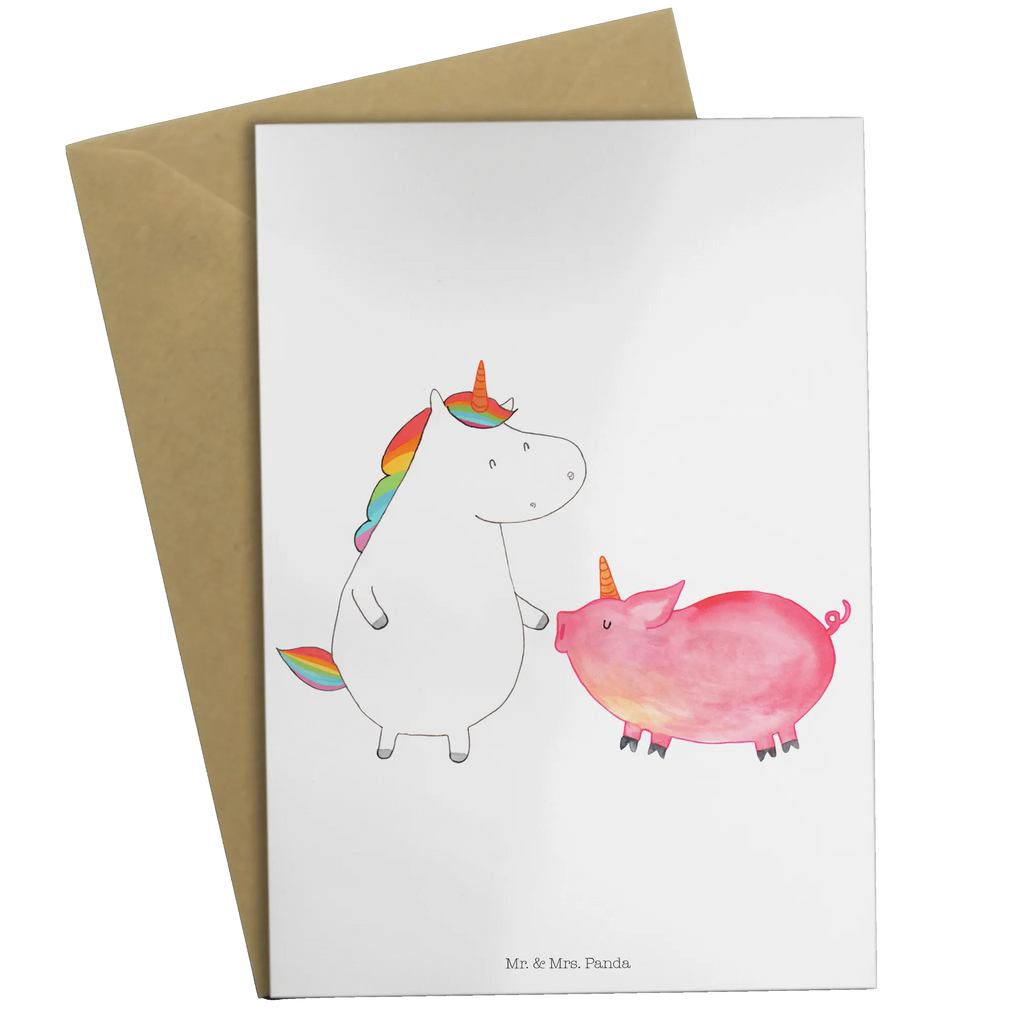 Grußkarte Einhorn + Schweinhorn Grußkarte, Klappkarte, Einladungskarte, Glückwunschkarte, Hochzeitskarte, Geburtstagskarte, Karte, Ansichtskarten, Einhorn, Einhörner, Einhorn Deko, Unicorn, Freundschaft, Schweinhorn, Schwein, Freundin, Schweinchen