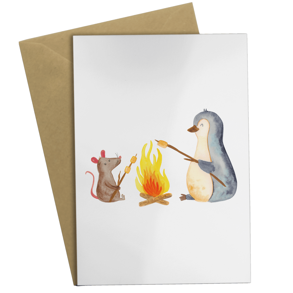 Grußkarte Pinguin Lagerfeuer Grußkarte, Klappkarte, Einladungskarte, Glückwunschkarte, Hochzeitskarte, Geburtstagskarte, Karte, Ansichtskarten, Pinguin, Maus, Pinguine, Lagerfeuer, Leben, Arbeit, Job, Motivation, Büro, Büroalltag, Lebensspruch, Lebensmotivation, Neustart, Liebe, grillen, Feuer, Marshmallows