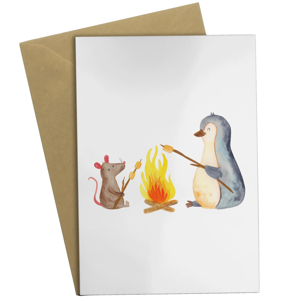 Grußkarte Pinguin Lagerfeuer Grußkarte, Klappkarte, Einladungskarte, Glückwunschkarte, Hochzeitskarte, Geburtstagskarte, Karte, Ansichtskarten, Pinguin, Maus, Pinguine, Lagerfeuer, Leben, Arbeit, Job, Motivation, Büro, Büroalltag, Lebensspruch, Lebensmotivation, Neustart, Liebe, grillen, Feuer, Marshmallows