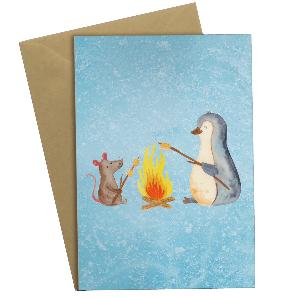 Grußkarte Pinguin Lagerfeuer Grußkarte, Klappkarte, Einladungskarte, Glückwunschkarte, Hochzeitskarte, Geburtstagskarte, Karte, Ansichtskarten, Pinguin, Maus, Pinguine, Lagerfeuer, Leben, Arbeit, Job, Motivation, Büro, Büroalltag, Lebensspruch, Lebensmotivation, Neustart, Liebe, grillen, Feuer, Marshmallows