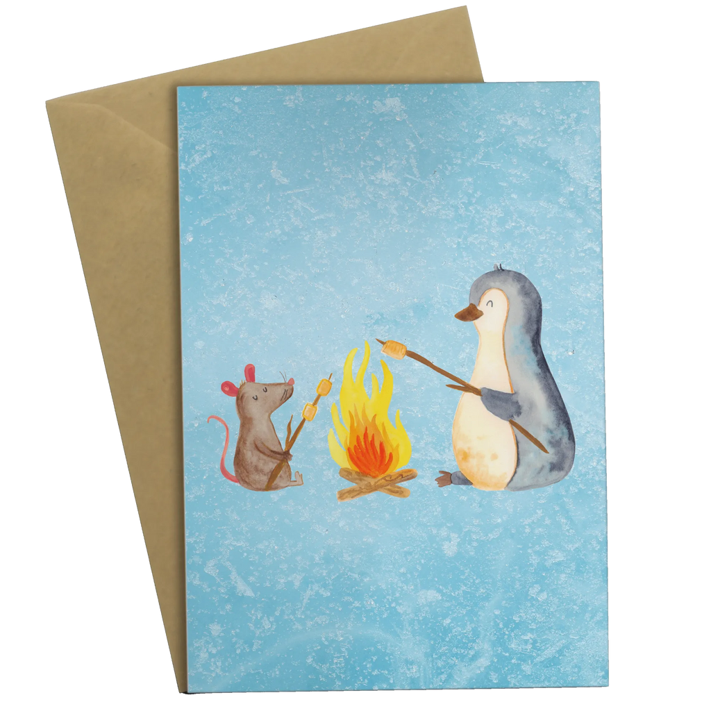 Grußkarte Pinguin Lagerfeuer Grußkarte, Klappkarte, Einladungskarte, Glückwunschkarte, Hochzeitskarte, Geburtstagskarte, Karte, Ansichtskarten, Pinguin, Maus, Pinguine, Lagerfeuer, Leben, Arbeit, Job, Motivation, Büro, Büroalltag, Lebensspruch, Lebensmotivation, Neustart, Liebe, grillen, Feuer, Marshmallows